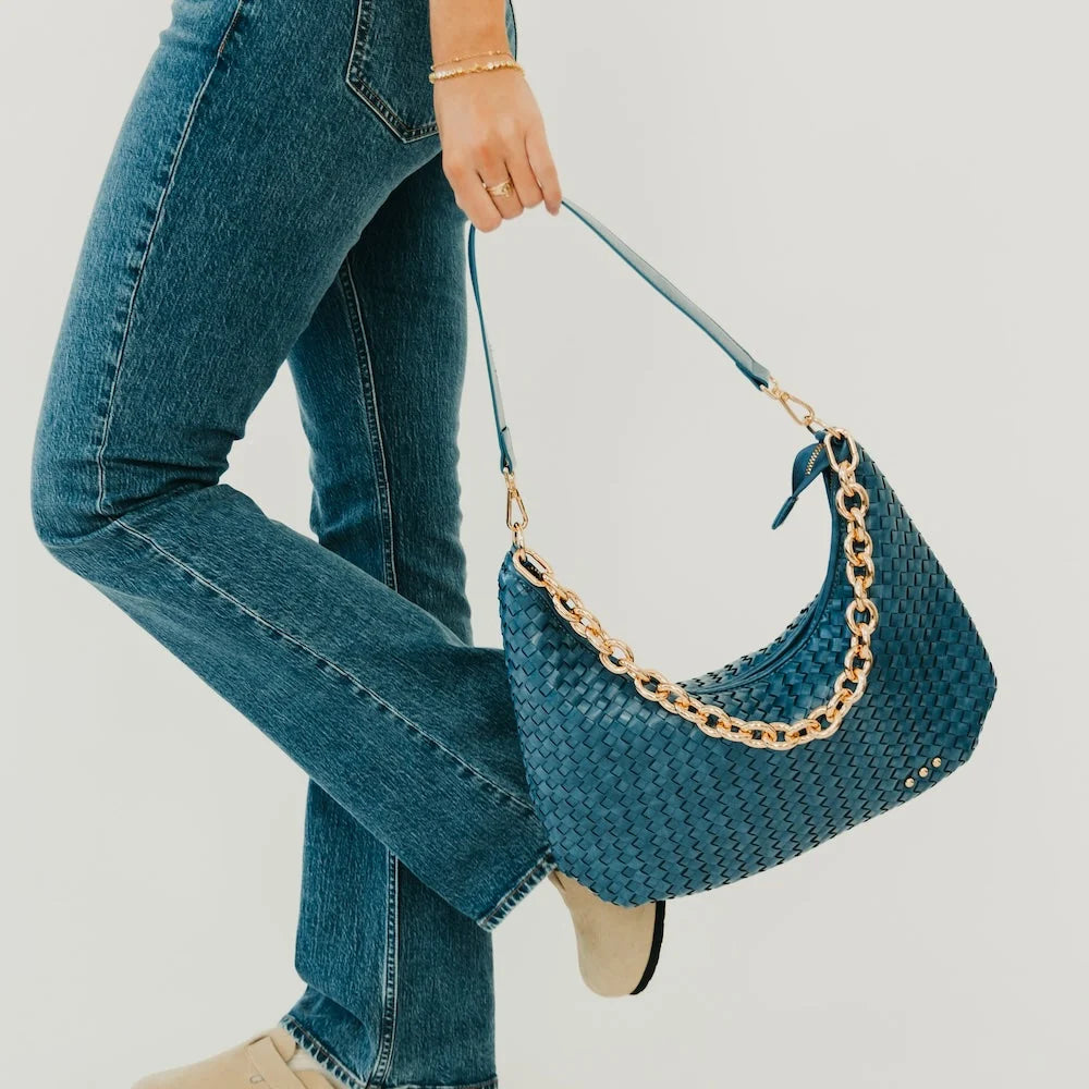Sienna Slouchy Woven Shoulder Bag / Denim Blue