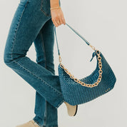 Sienna Slouchy Woven Shoulder Bag / Denim Blue