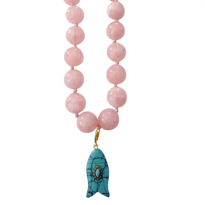 Kiawah Beaded Fish Charm Necklace - Pink