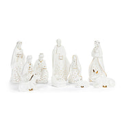 Ceramic White And Gold LED Nativity Figures / Set Of 10
