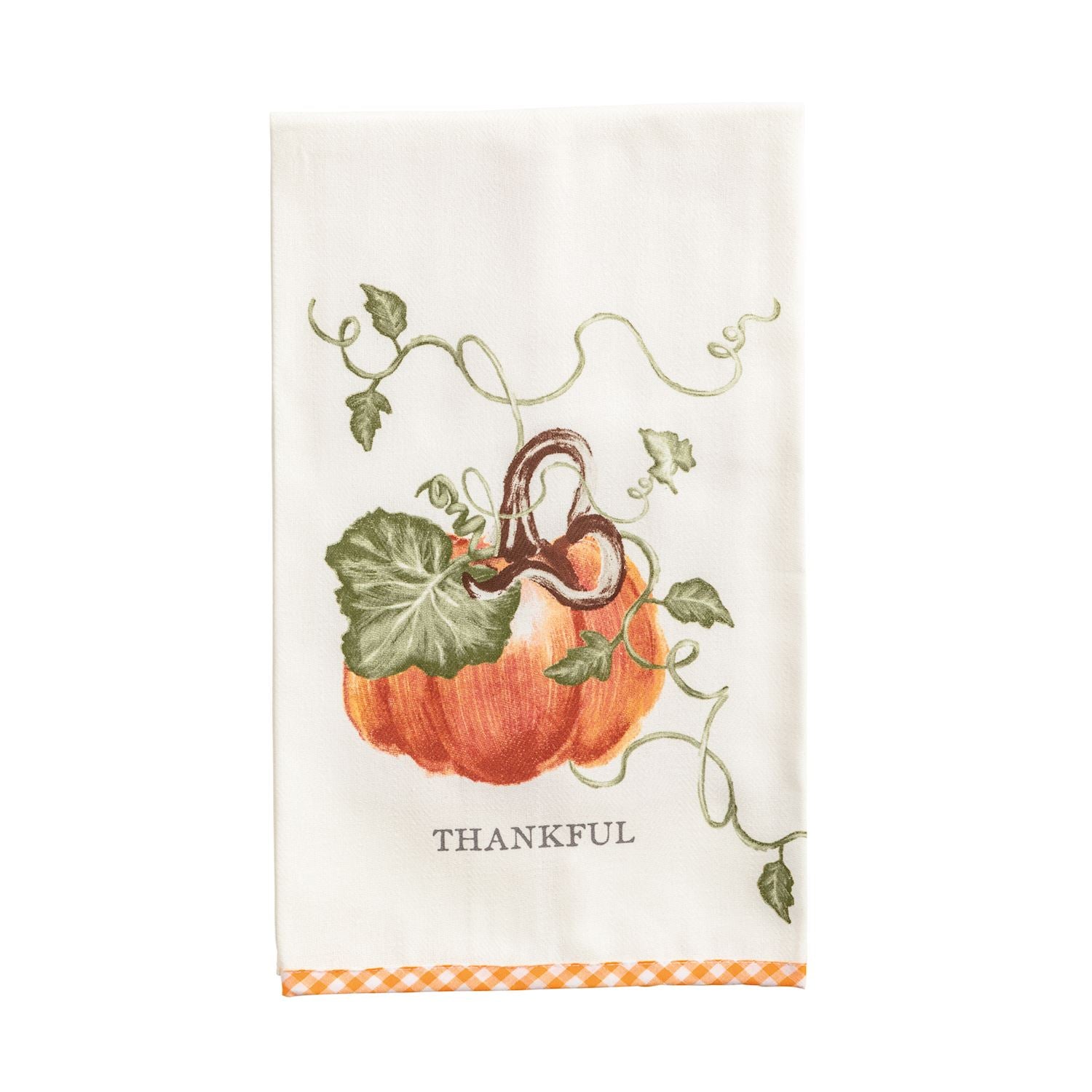 Gingham Hem Towel- Thankful
