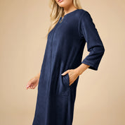 Serenity Shear Mink Zip 3/4 Sleeve Robe 42” - Midnight