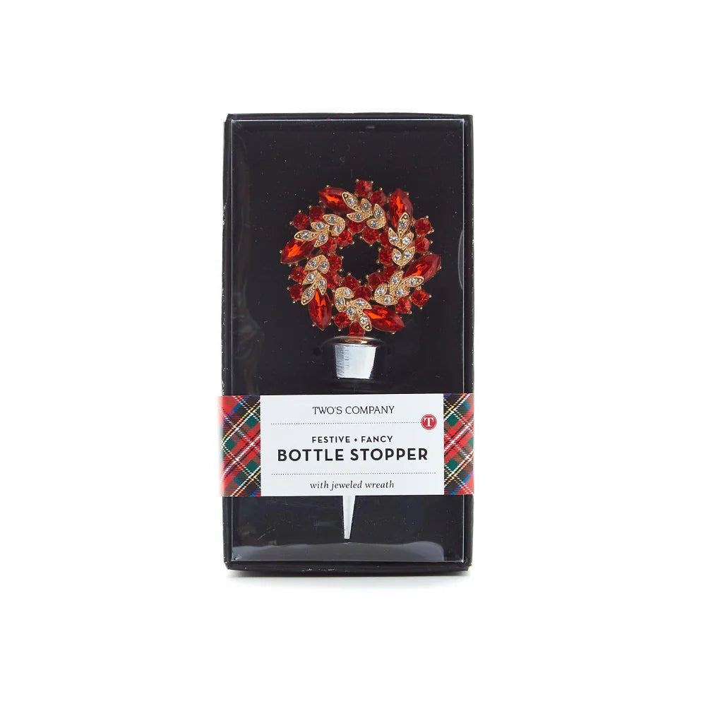 Holiday Wreath Jeweled Bottle Stopper 3 Colors