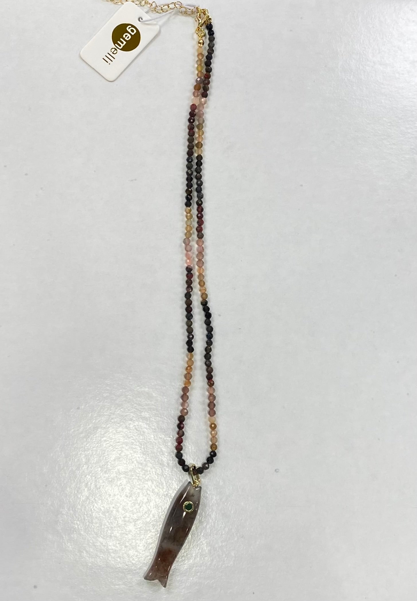 Seth Beaded Necklace with Fish Charm - Brown
