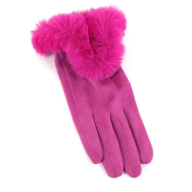 Faux Fur Trim Glove - Fuchsia