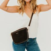 Sabrina Studded Suede Bag / Chocolate
