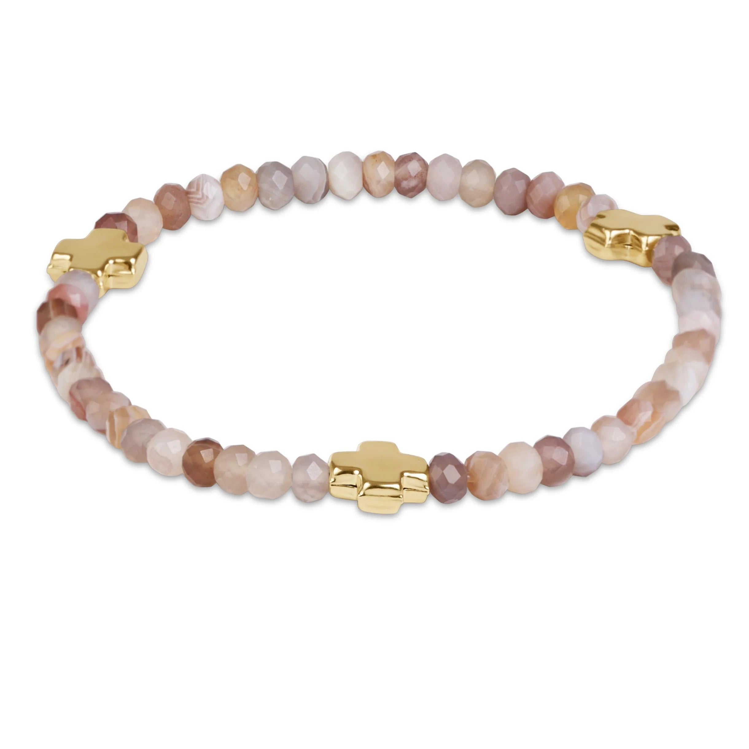 Extends Signature Cross Gold 4mm Gemstone Bracelet - Botswana Agate