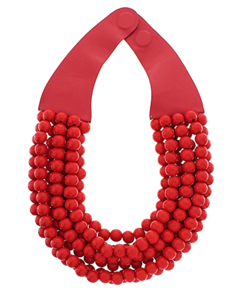 Wood Bead Necklace / Red
