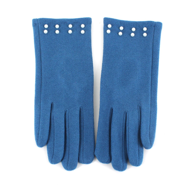 Gloves With Pearl Cuffs - Blue