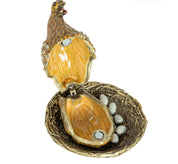 Enameled Metal Hen On Nest Shaped Trinket Box w/ Jewels