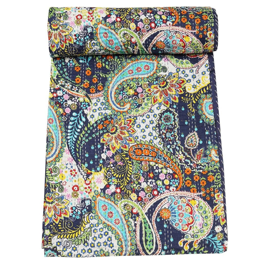 Kantha Throw- Navy Paisley