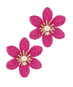 Raffia Flower & Pearl Earrings