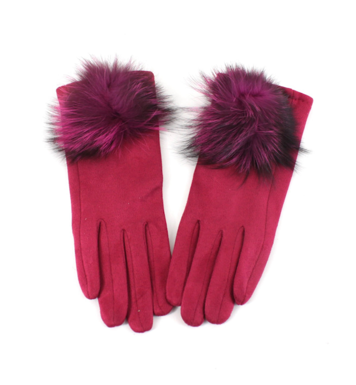 Gloves With Big Pom Pom- Magenta