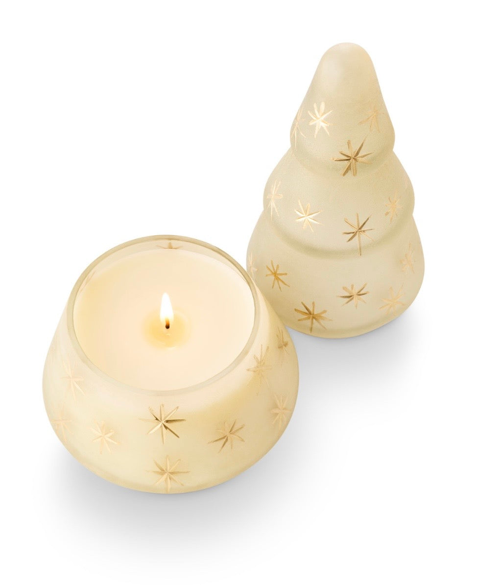 Winter White Frosted Star Glass Tree Candle