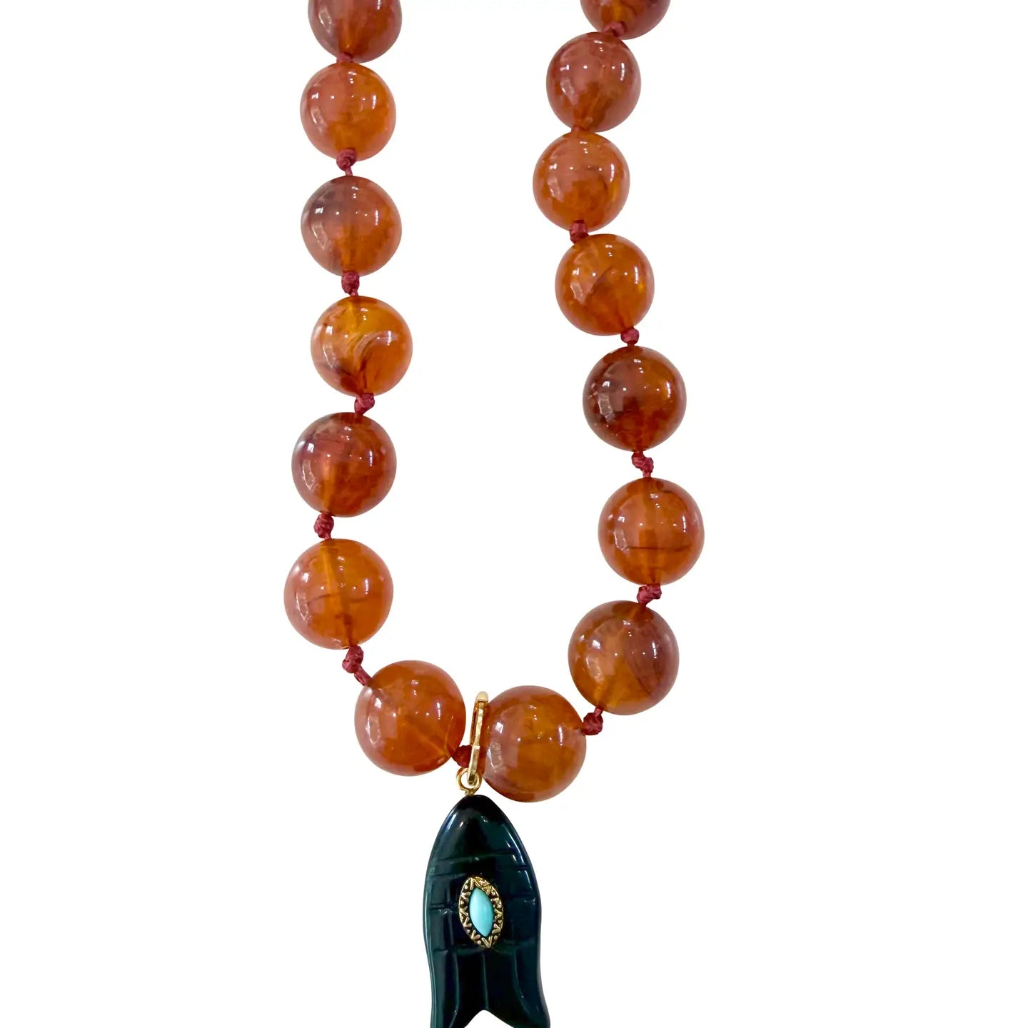 Kiawah Beaded Fish Charm Necklace - Tortoise