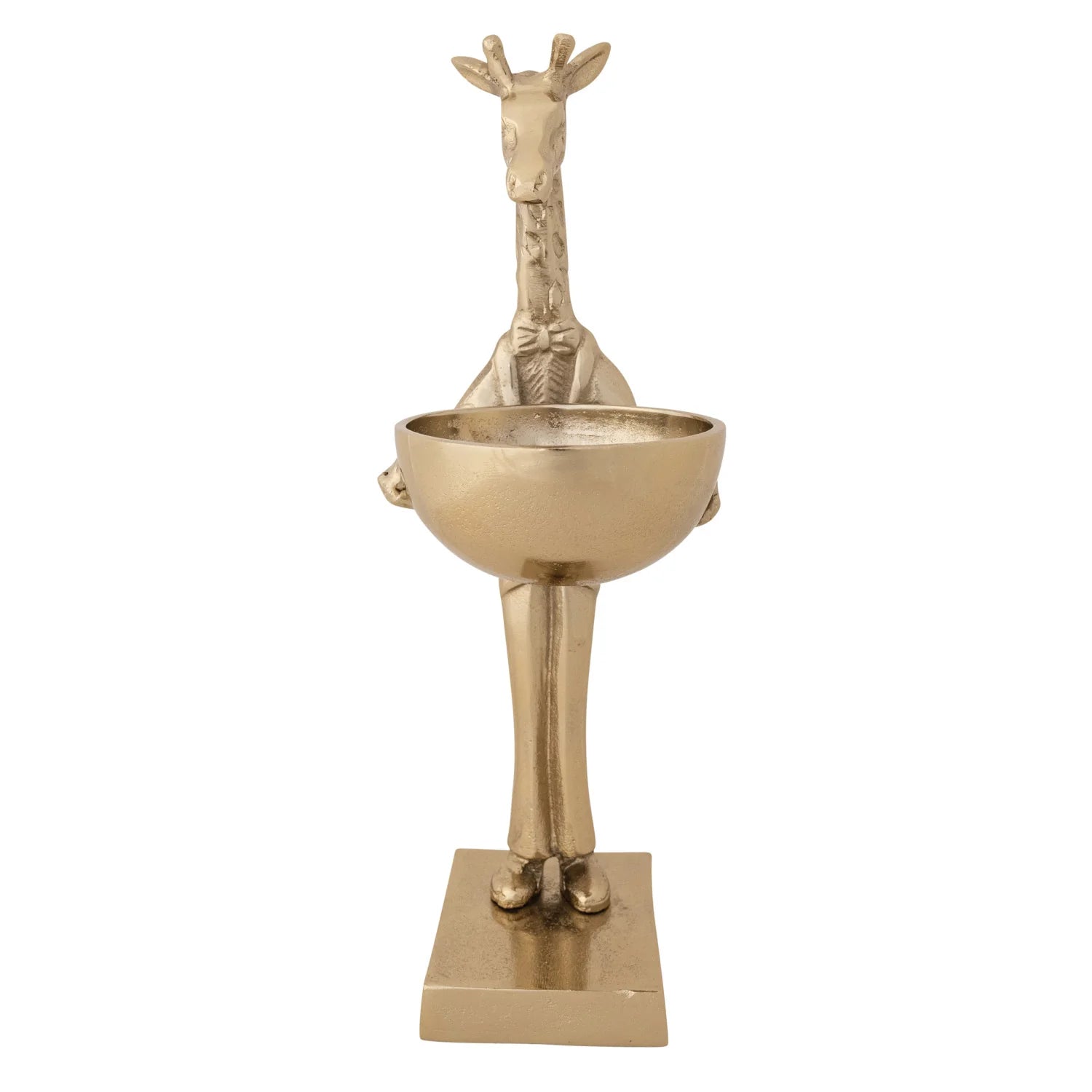 Cast Aluminum Giraffe Holding Bowl, Gold Finish