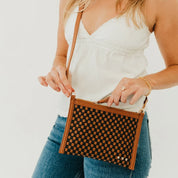 Veda Woven Crossbody & Clutch Bag / Checkered Coffee