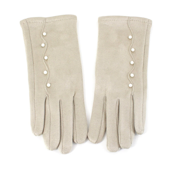 Gloves With Pearls - Beige
