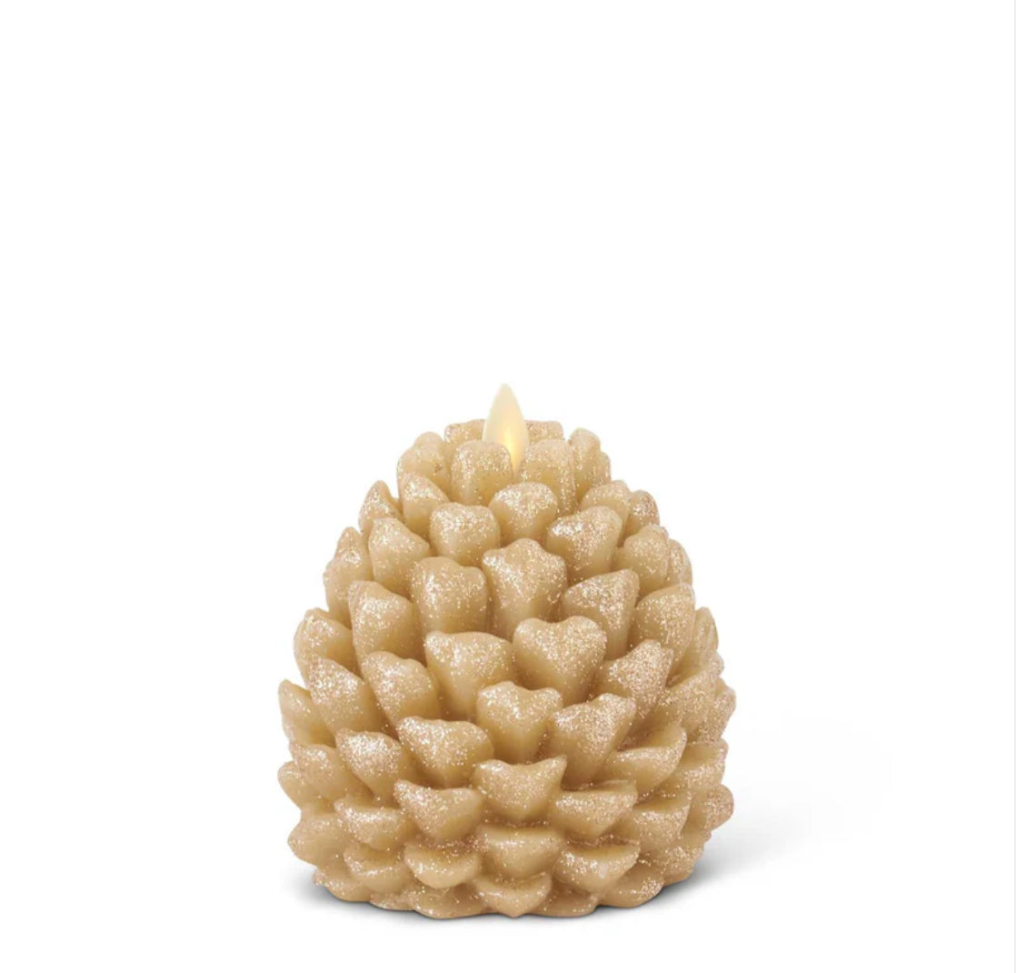 Luminary Glittered Pinecone Candle/ Cham 4.5”