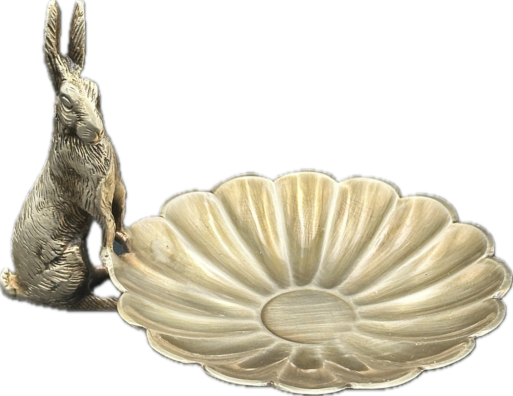 Brass Rabbit And Flower Tray
