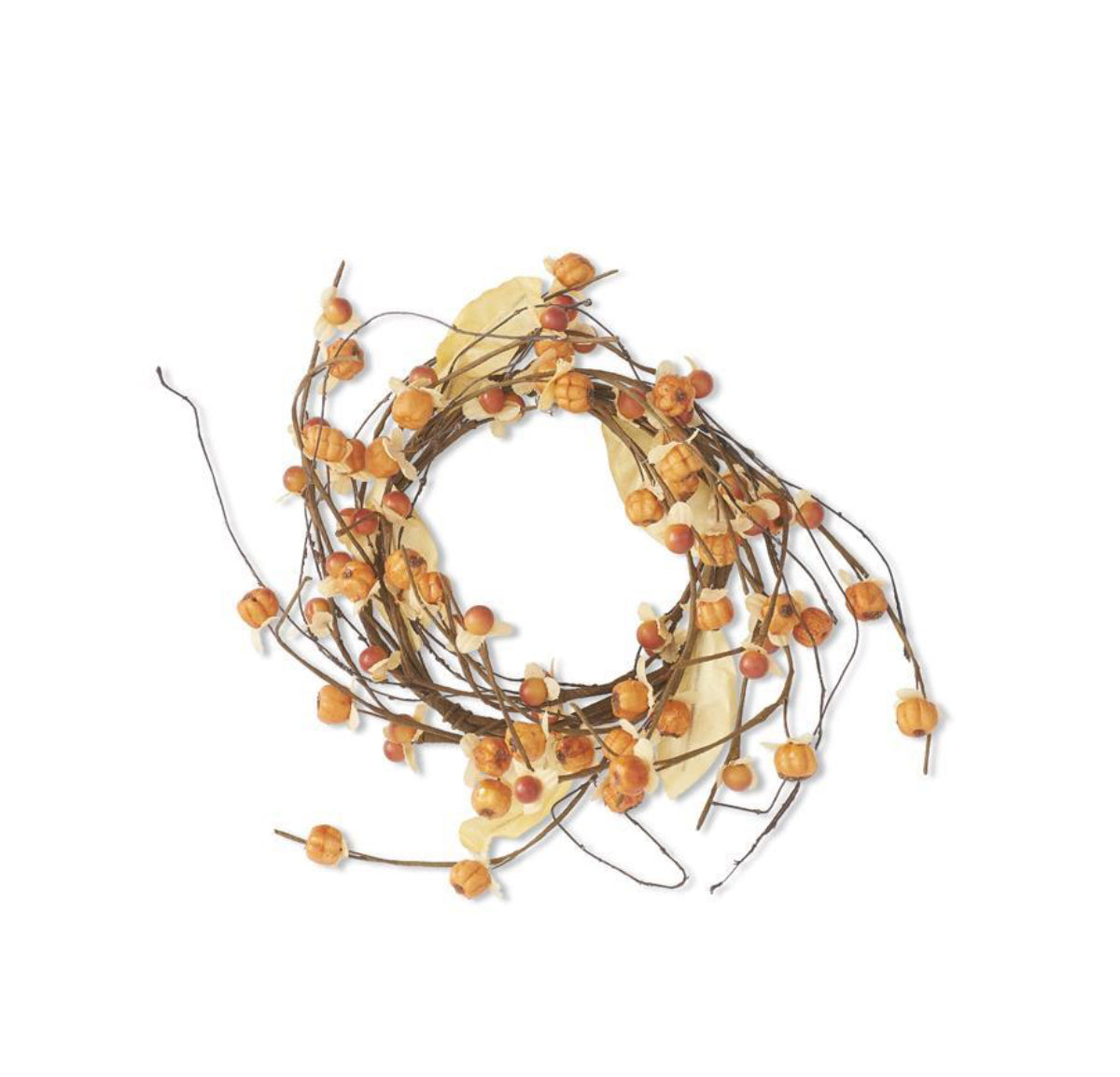 Candle Ring Orange Bittersweet With Orange Mini Pumpkins 8”