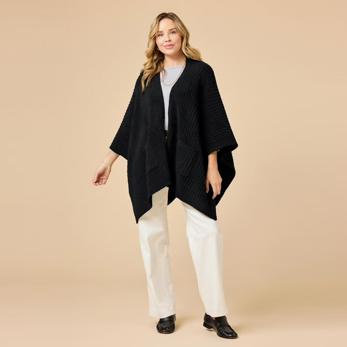 Solid Rib Marshmallow Shawl- Black