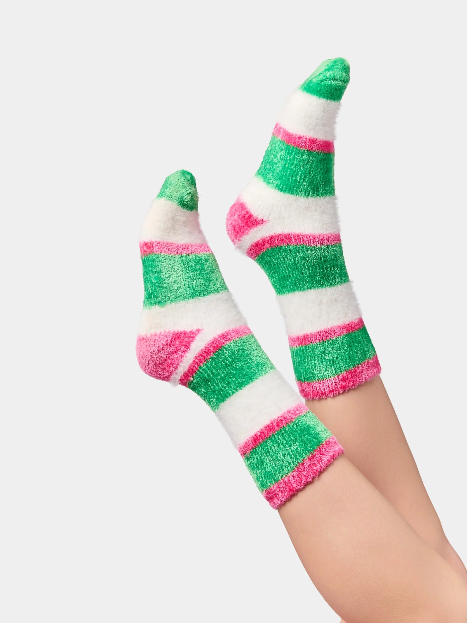 Fuzzy Stripe Socks - Green