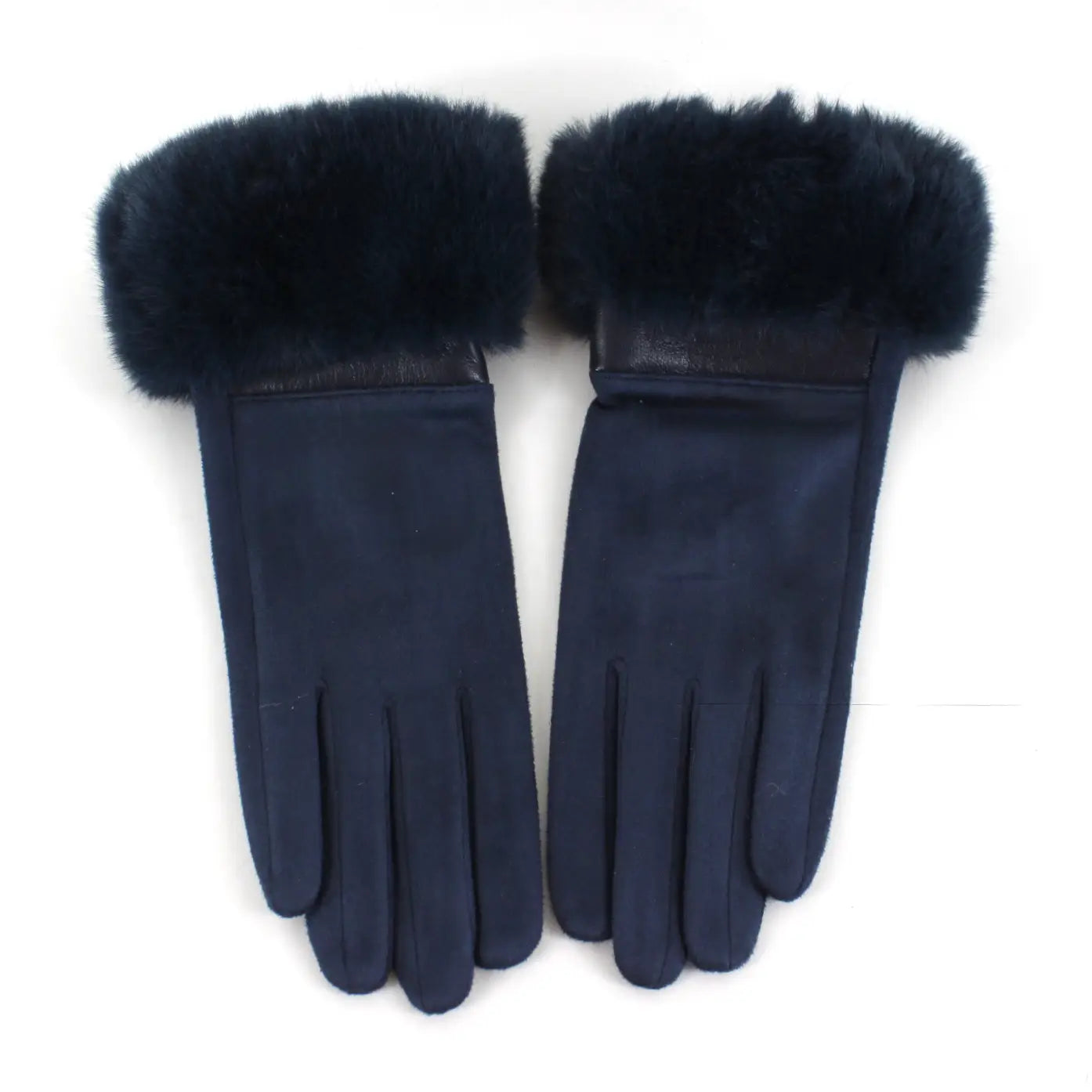 Suede-Like Gloves W/Faux Fur - Blue