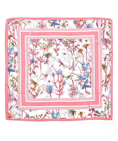 Floral & Dragonfly Print Silky Bandana Scarf
