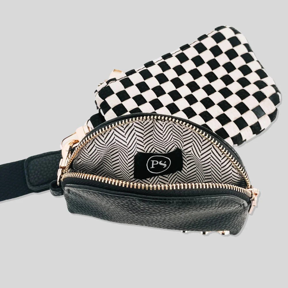 Wonderlust Woven Dual Pouch Wristlet/ Black Checker