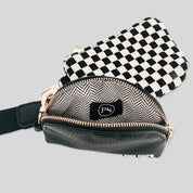 Wonderlust Woven Dual Pouch Wristlet/ Black Checker