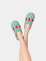"Merry" Striped Slippers - Green