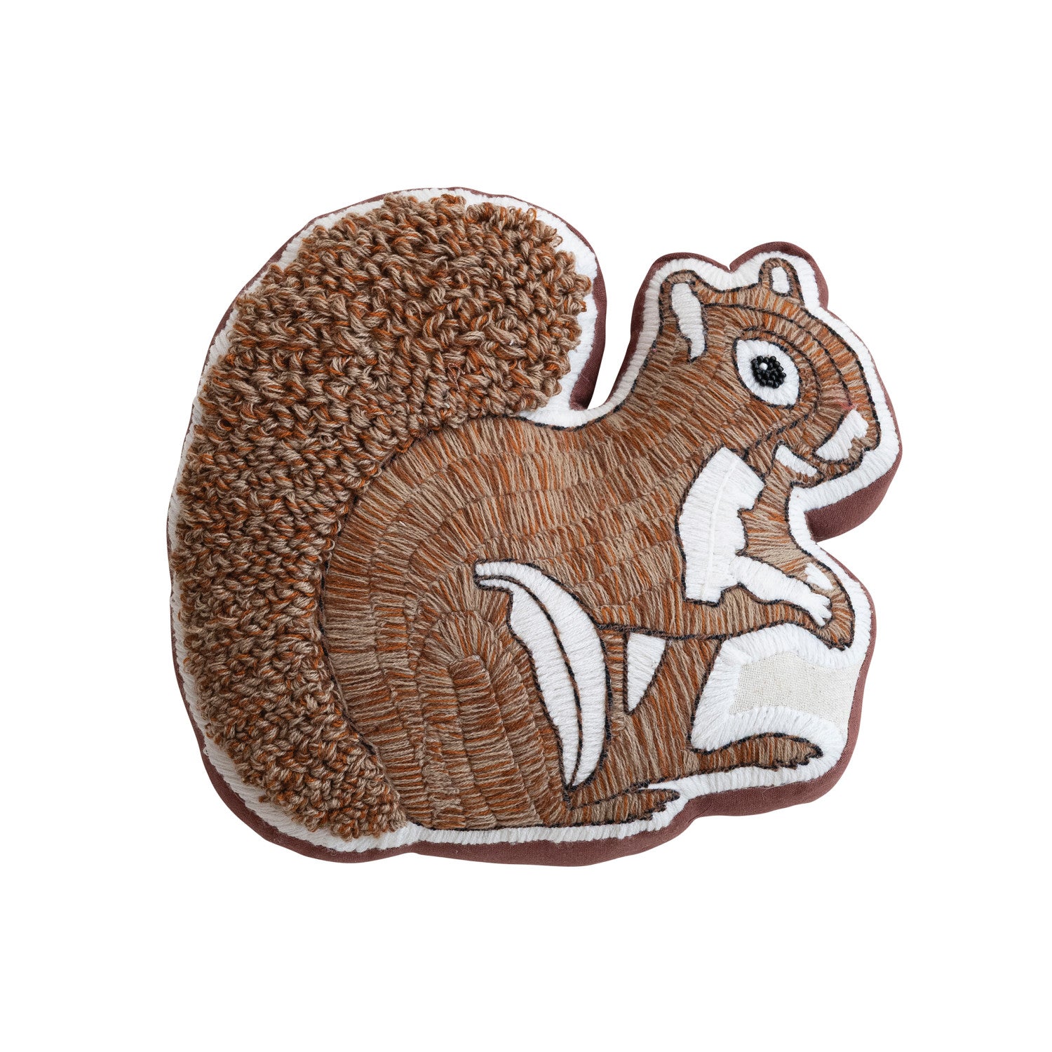 Embroidered Squirrel Shaped Pillow with Tufted Tail