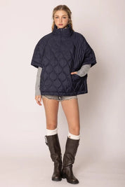 Quarter Zip Quilted Puffer Poncho / Navy