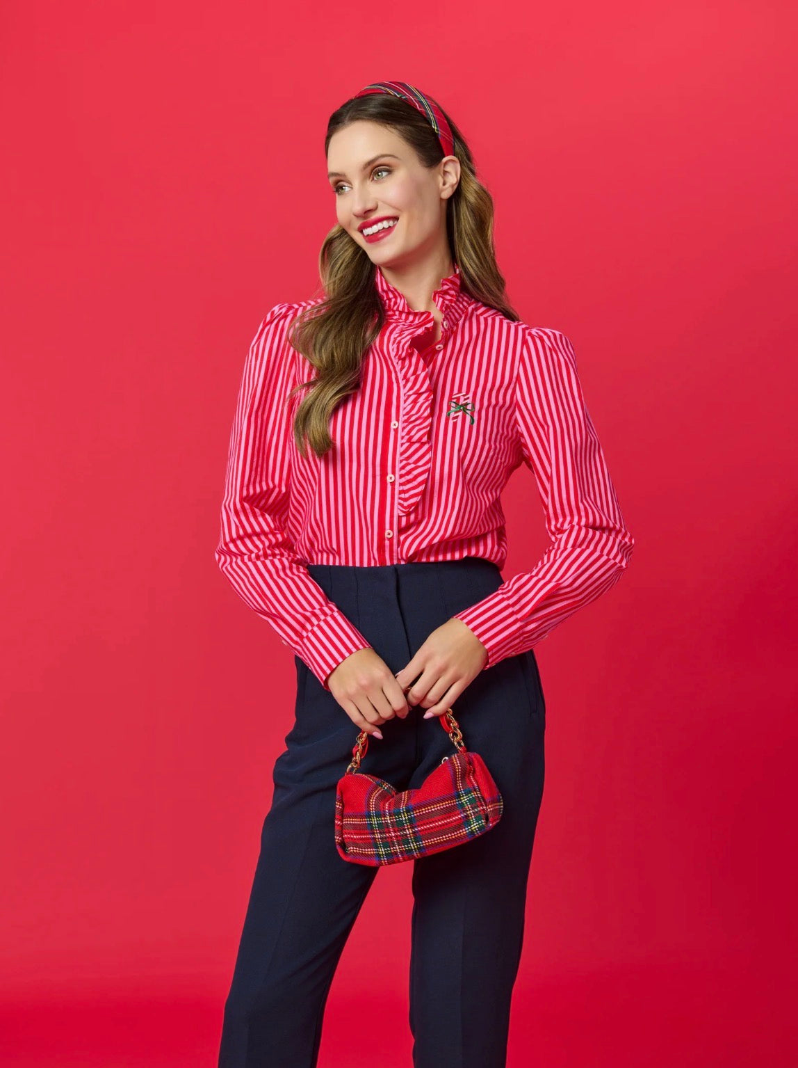 Shiraleah Candy Cane Ruffle Blouse, Red