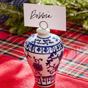 BLUE AND WHITE TEMPLE JAR ORNAMENT / PLACE CARD HOLDER