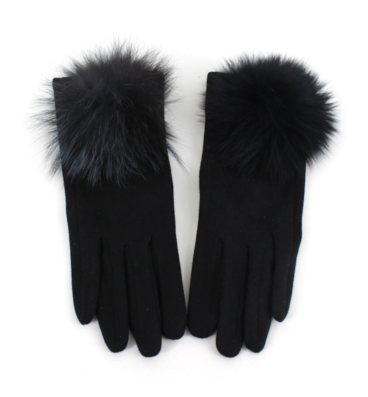 Gloves With Big Pom Pom- Black