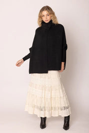 Button Neck Cardigan / Black