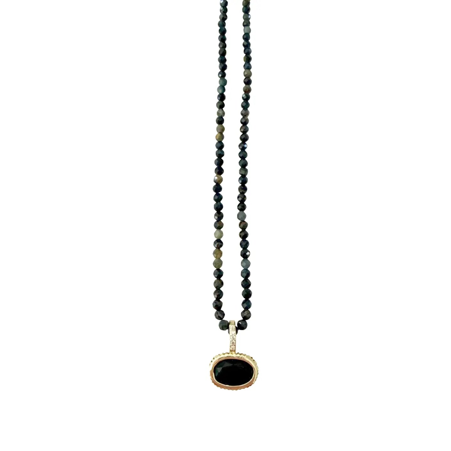 Bella Beaded Necklace with Charm - Black