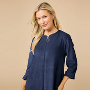 Serenity Shear Mink Zip 3/4 Sleeve Robe 42” - Midnight