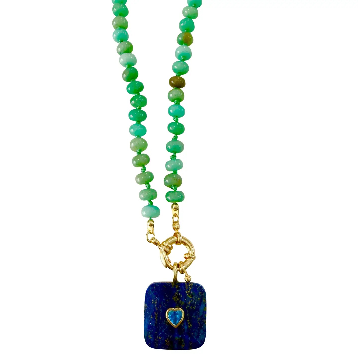 Lexi Beaded Gemstone Charm Necklace - Amazonite