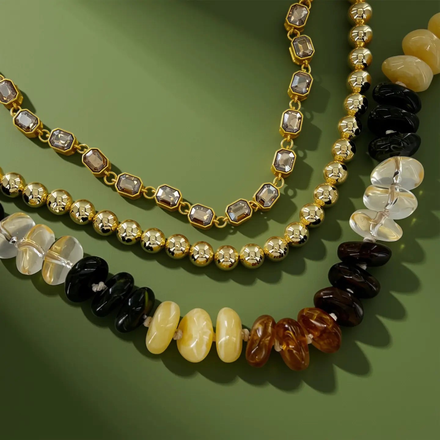 Multicolor Mix Chunky Beaded Necklace - Honey Amber