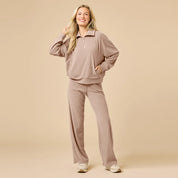Serenity 1/4 Zip Top with Wide Pant Lounge Set- Coco