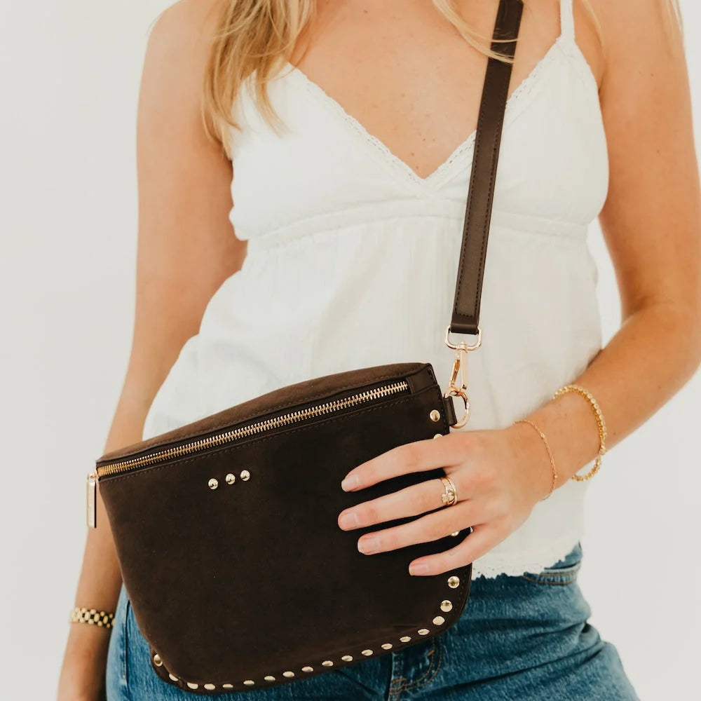 Sabrina Studded Suede Bag / Chocolate