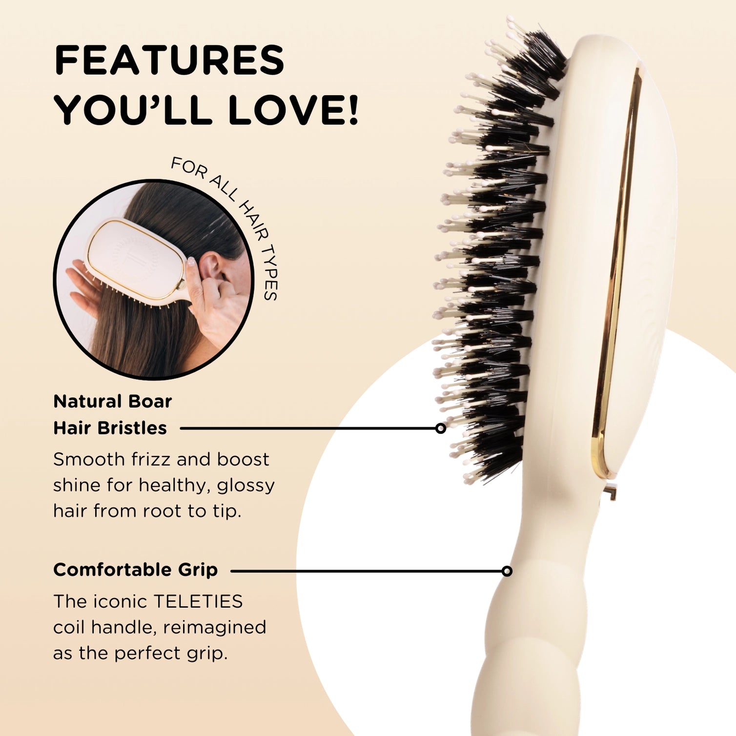Boar Bristle Hair Brush / Tan