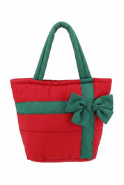 Gift Box Quilted Puffer Tote Bag / Red