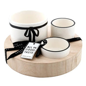 Trio Ceramic Bowls with Wood Base - Bow