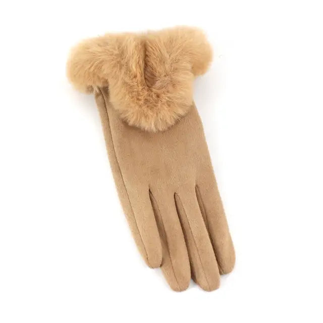 Faux Fur Trim Glove - Beige