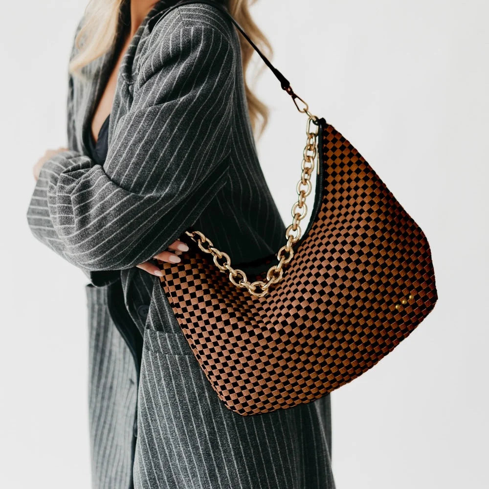 Sienna Slouchy Woven Shoulder Bag / Checkered Coffee