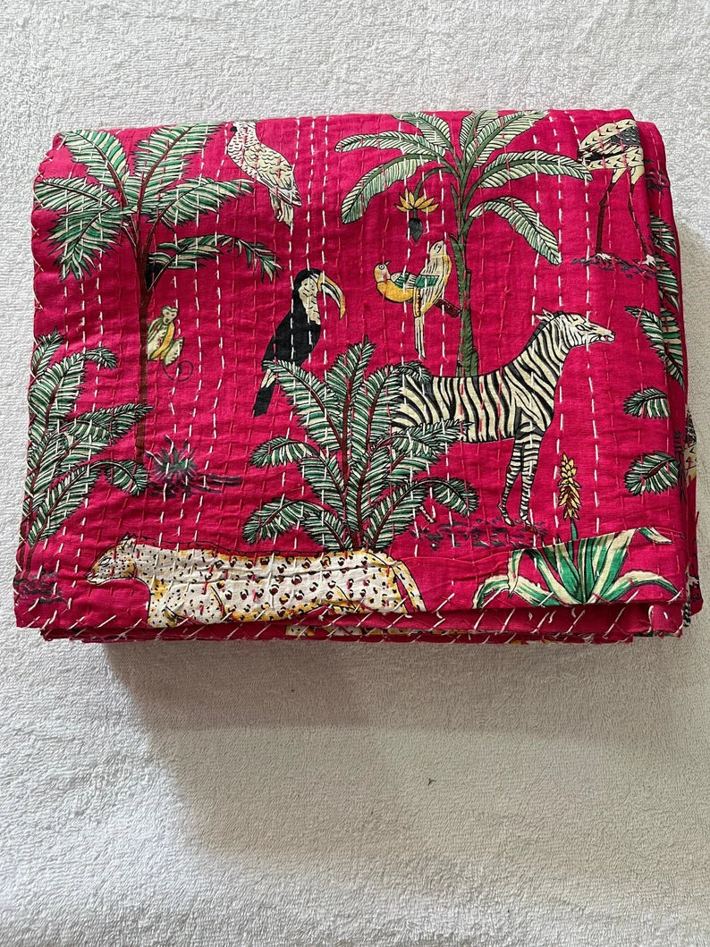 Kantha Throw- Red Jungle